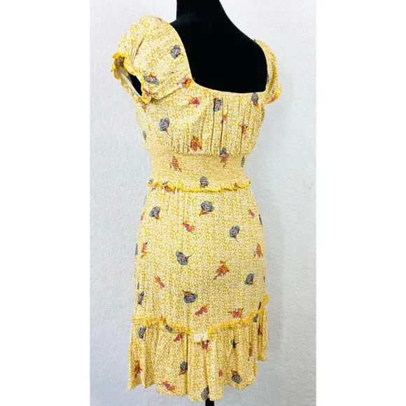 ALL IN FAVOR • Yellow Floral Ruffle Mini Dress, XS - Picture 7 of 16